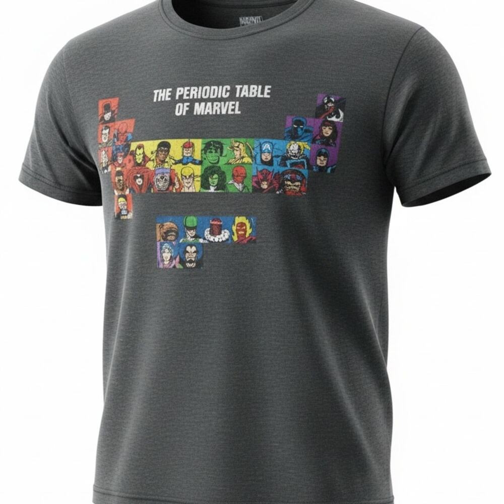 Marvel Periodic Table T Shirt Mens M Dark Heather Gray Graphic Tee Comics Crew
